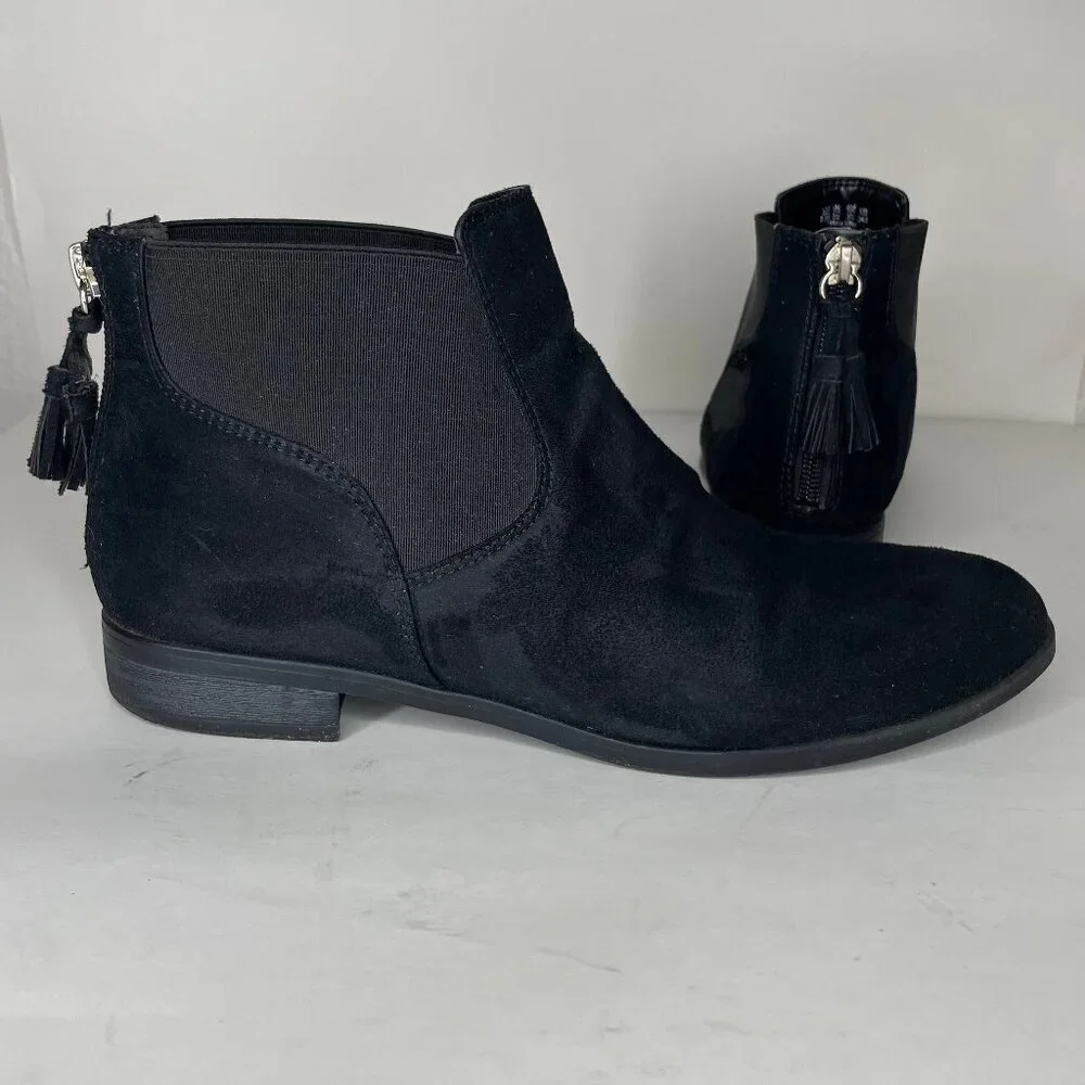 Dr. Scholl's Black Tassel Back Suede Ankle Boots Goth Corporate Core 7.5